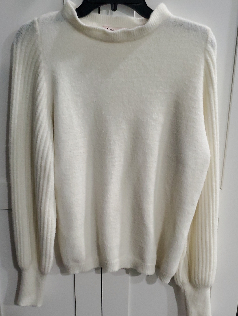 Nanette Lepore Ivory Crewneck Sweater with Ribbed Sleeves - Picture 1 of 8